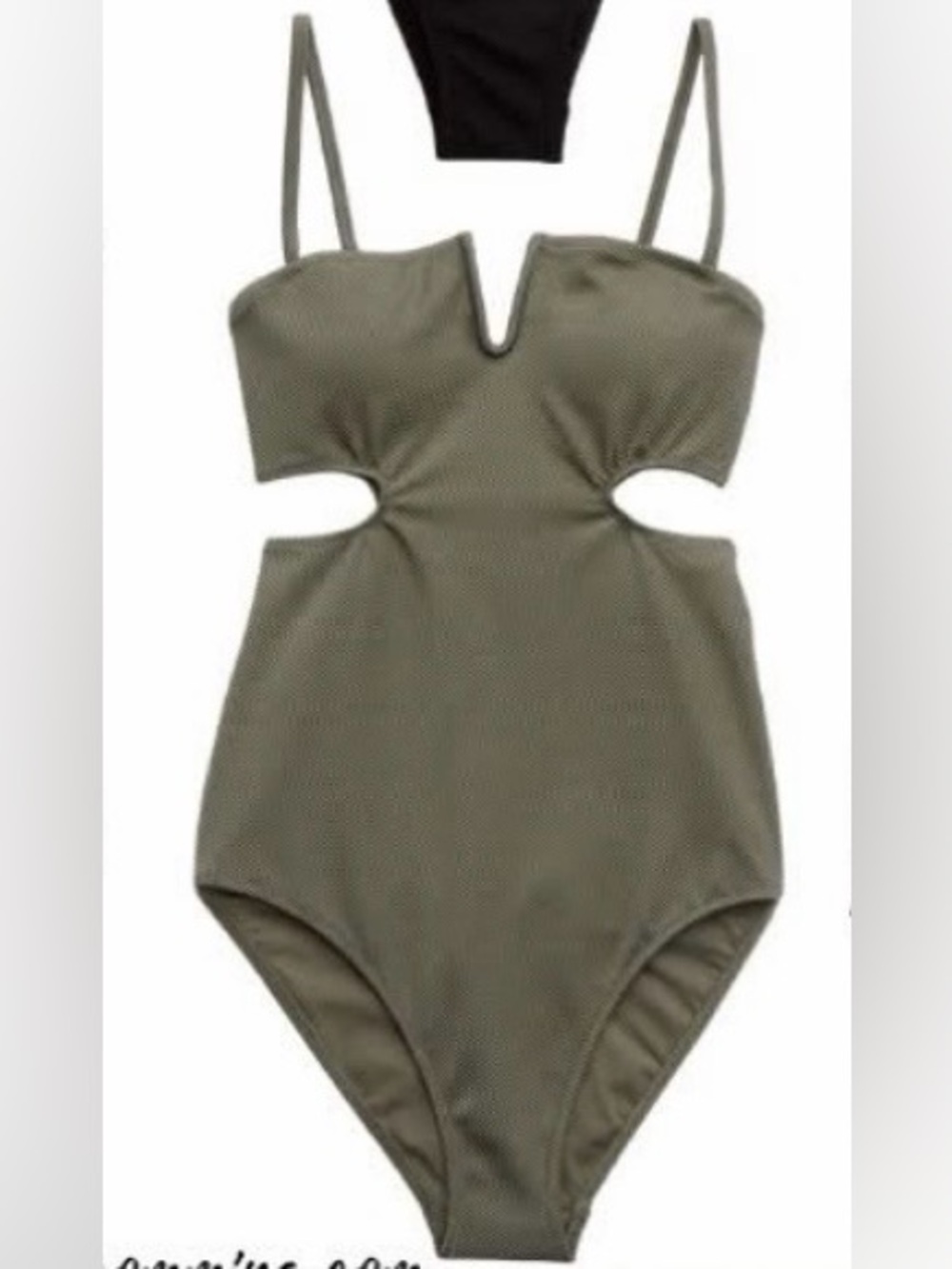 aerie Metallic Olive Green Textured Cutout V Neck One-Piece Swimsuit